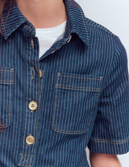 Zia Pocket Shift Dress-Indigo Stripe-2