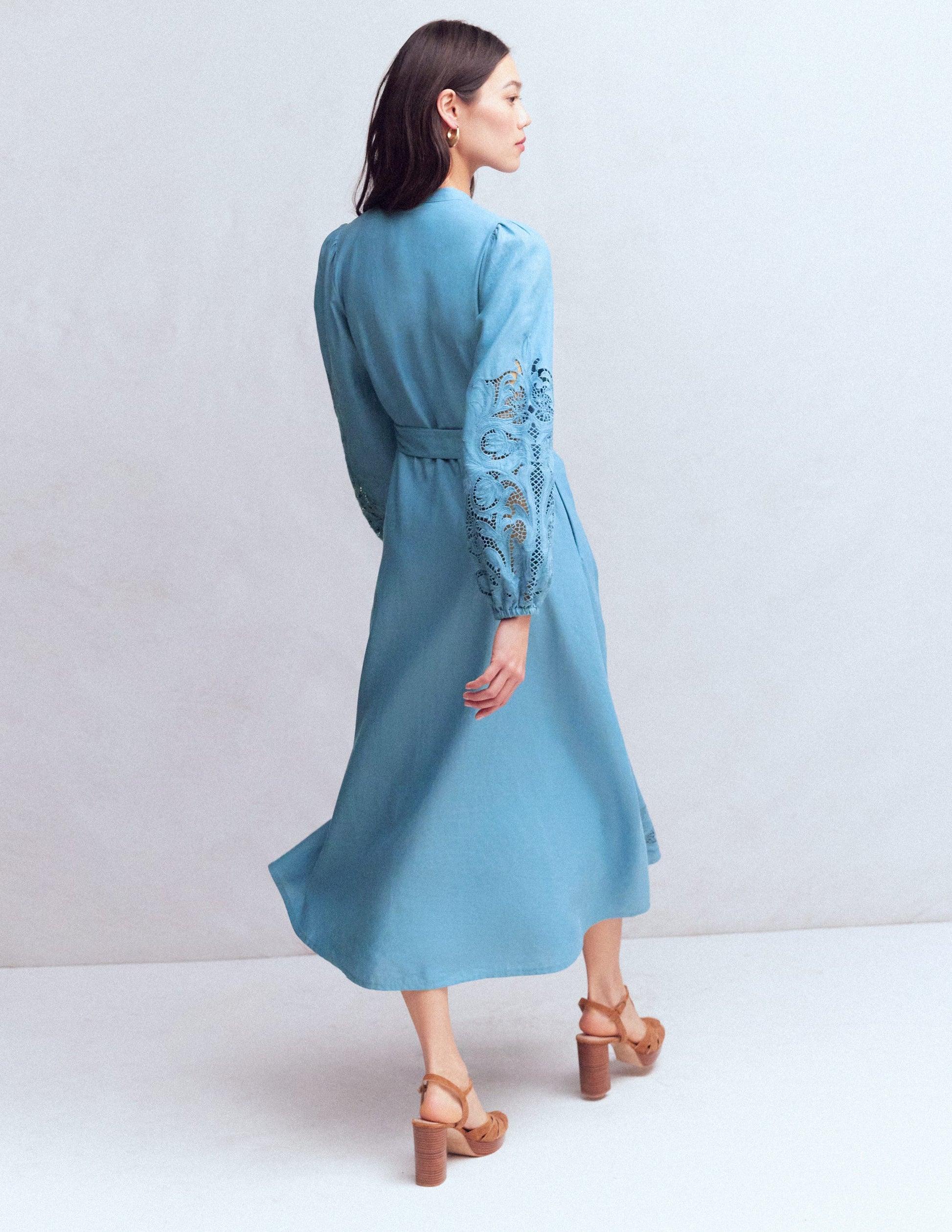 Mae Linen Blend Shirt Dress-Blue Heaven-3