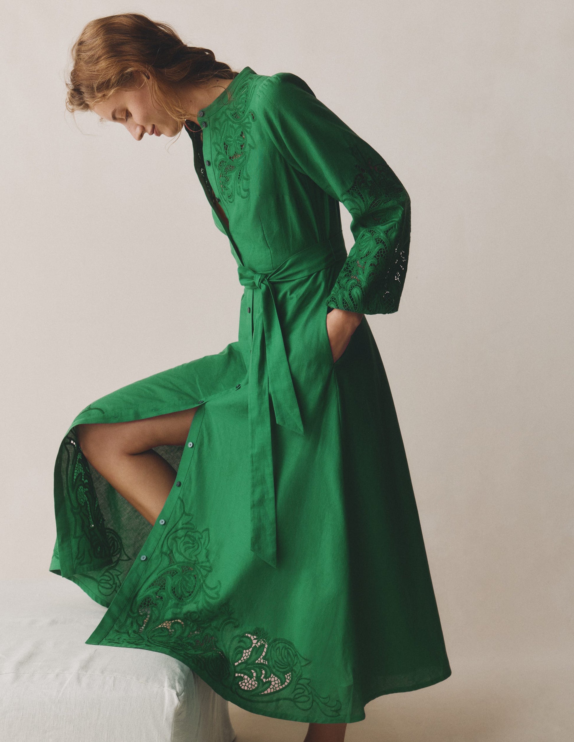 Mae Linen Blend Shirt Dress-Highland Green-5