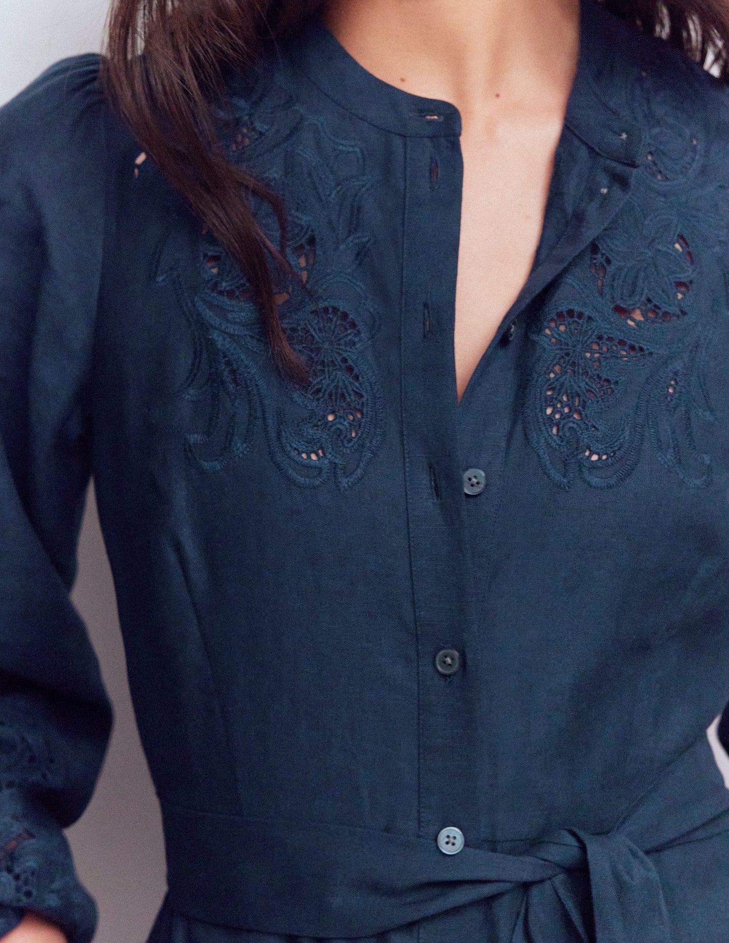 Mae Linen Blend Shirt Dress-Navy