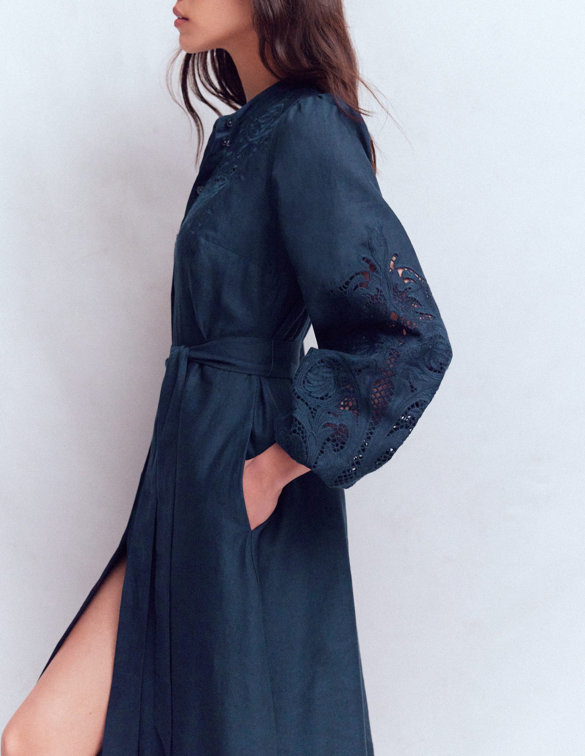 Mae Linen Blend Shirt Dress-Navy-5