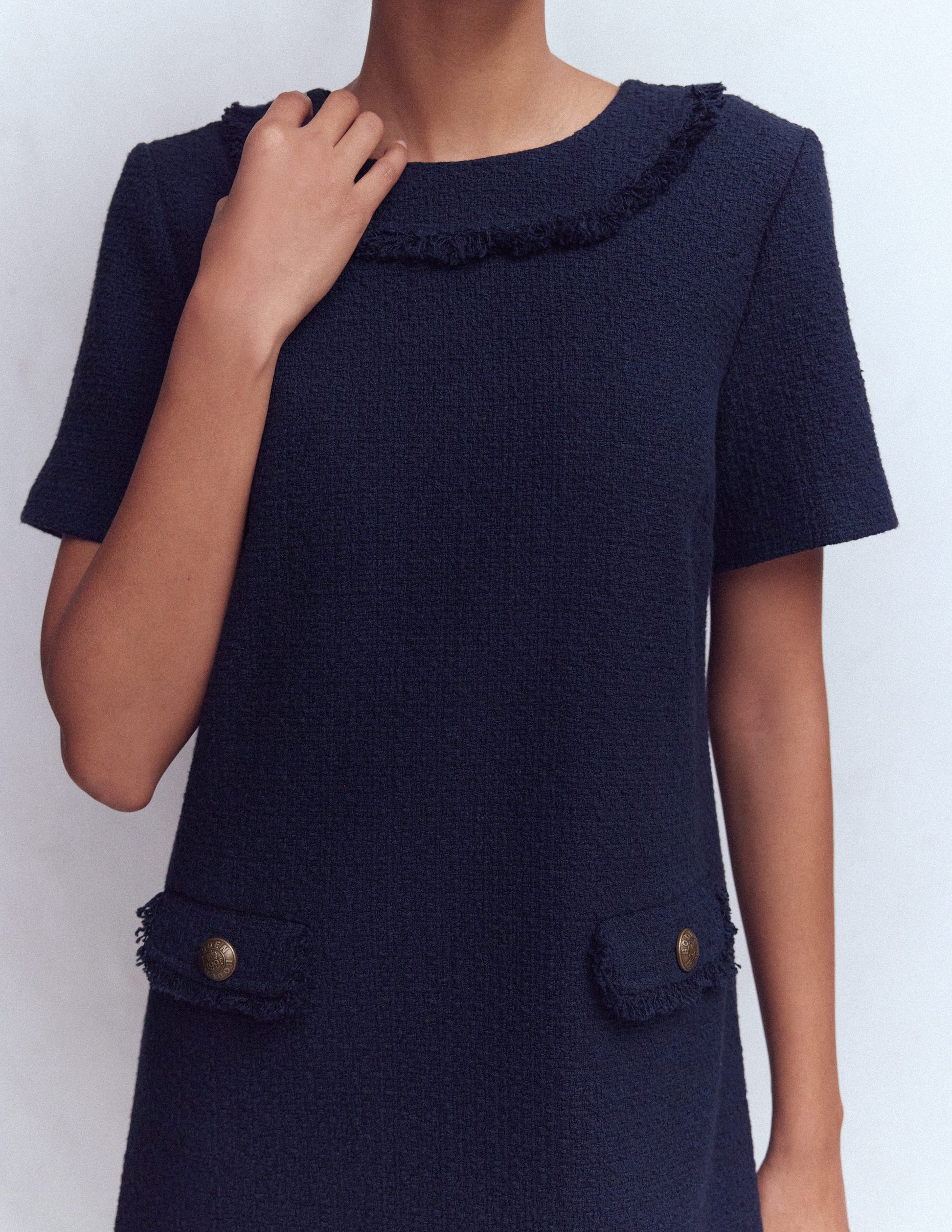 Evita Cotton Shift Dress-Navy-2