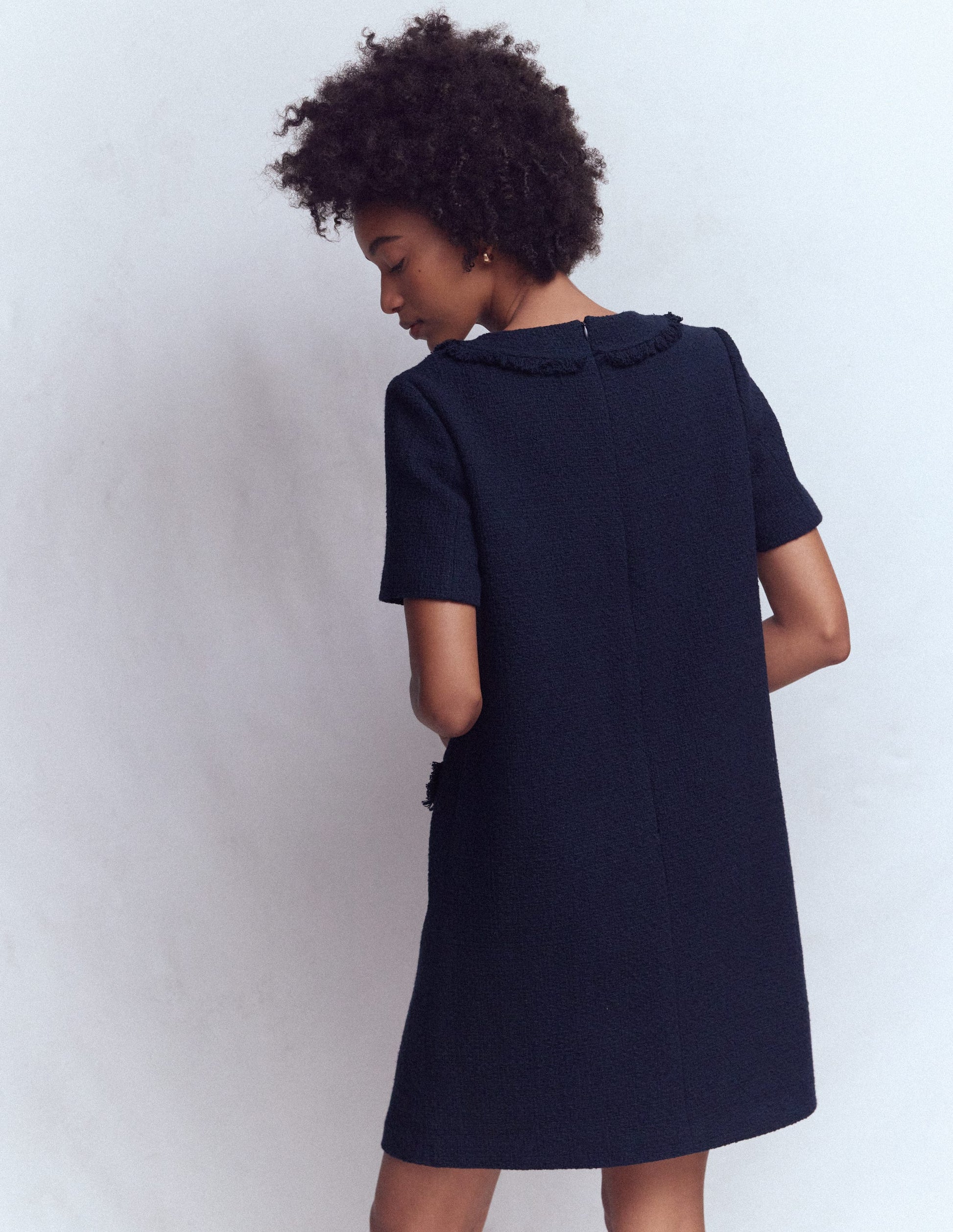 Evita Cotton Shift Dress-Navy-3