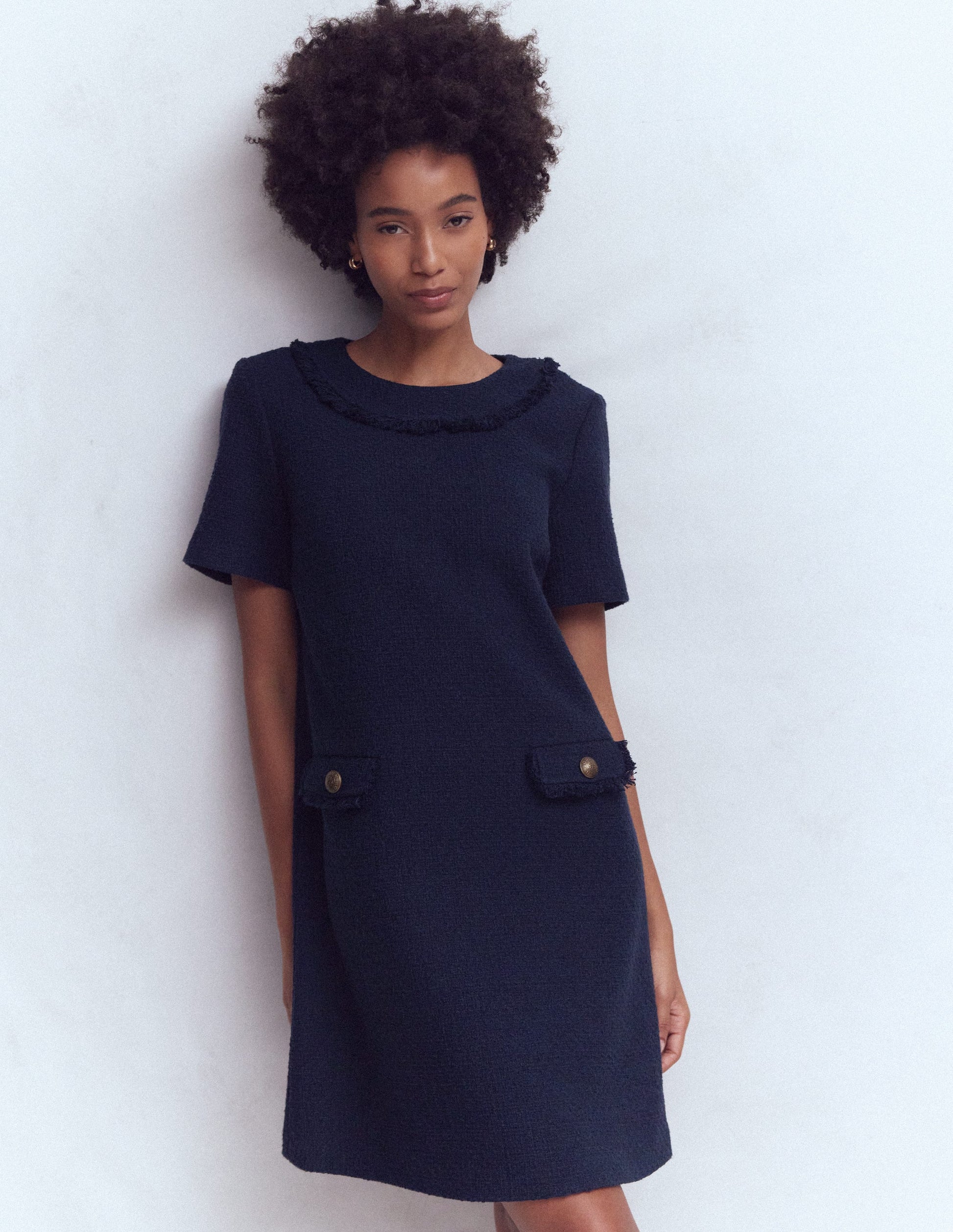 Evita Cotton Shift Dress-Navy-4