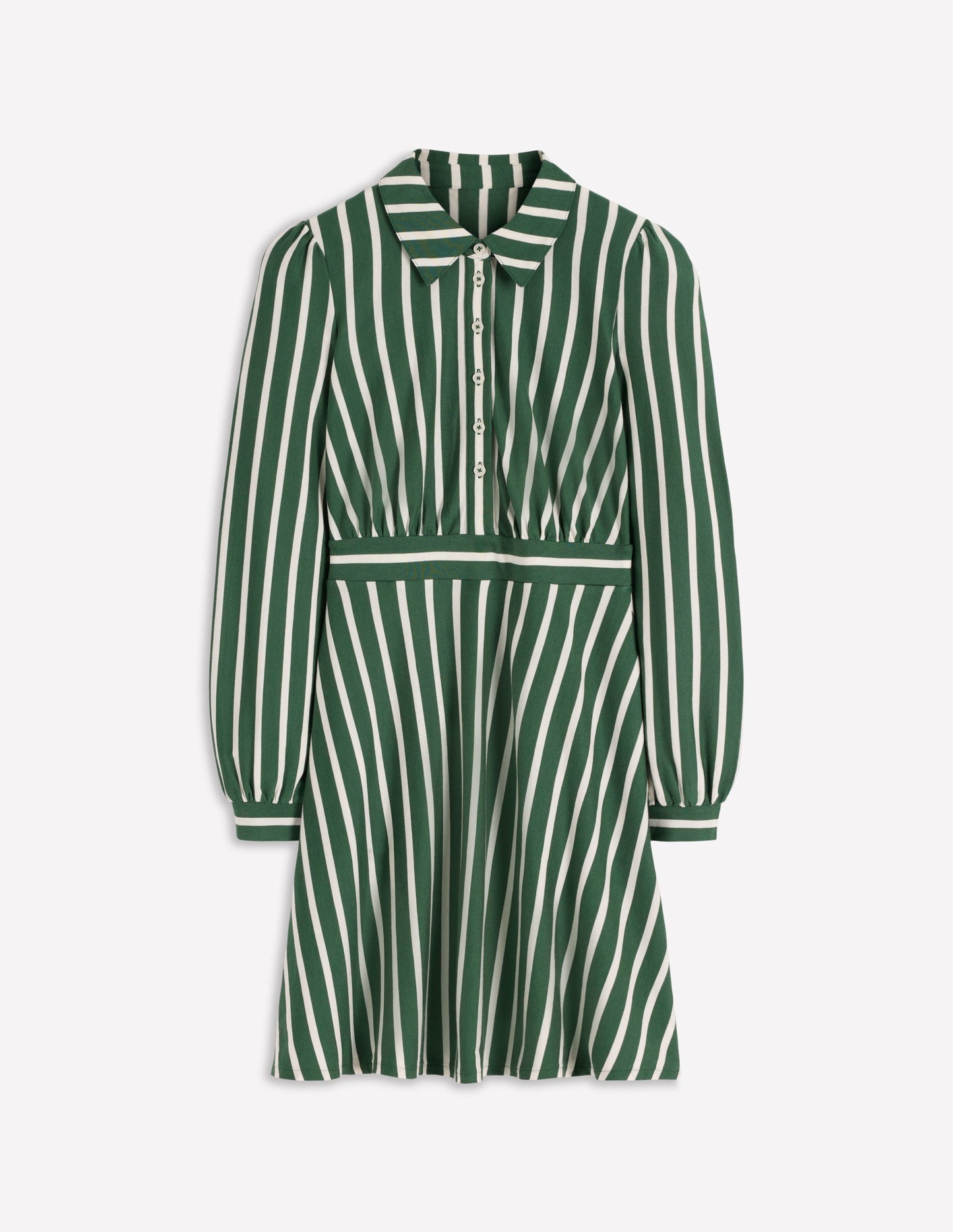 Orla Short Jersey Shirt Dress-Hunter Green, Ivory Stripe