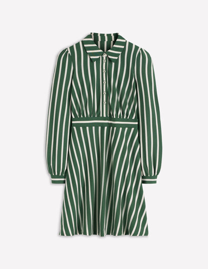 Orla Short Jersey Shirt Dress-Hunter Green, Ivory Stripe-7