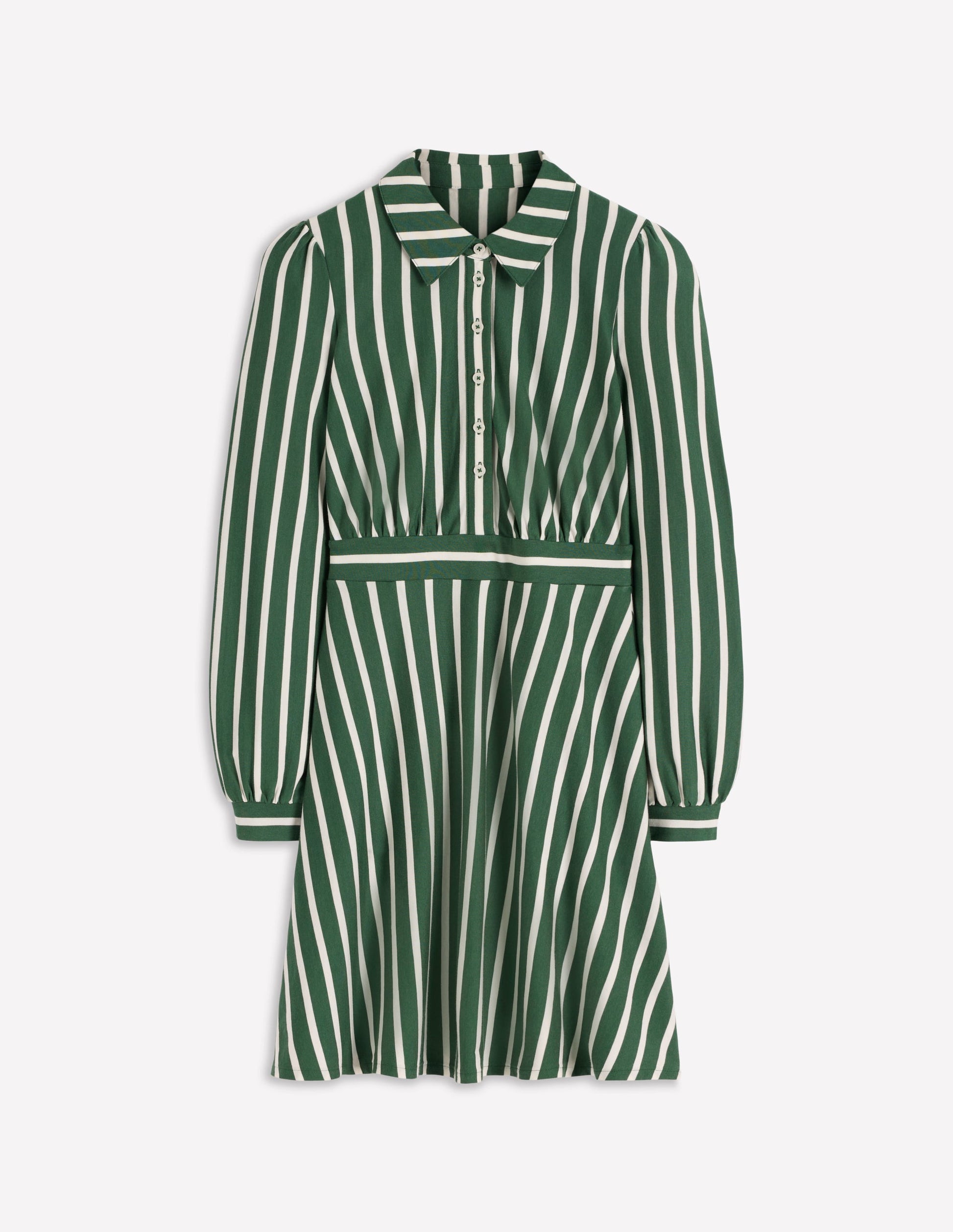 Orla Short Jersey Shirt Dress-Hunter Green and Ivory Stripe-7