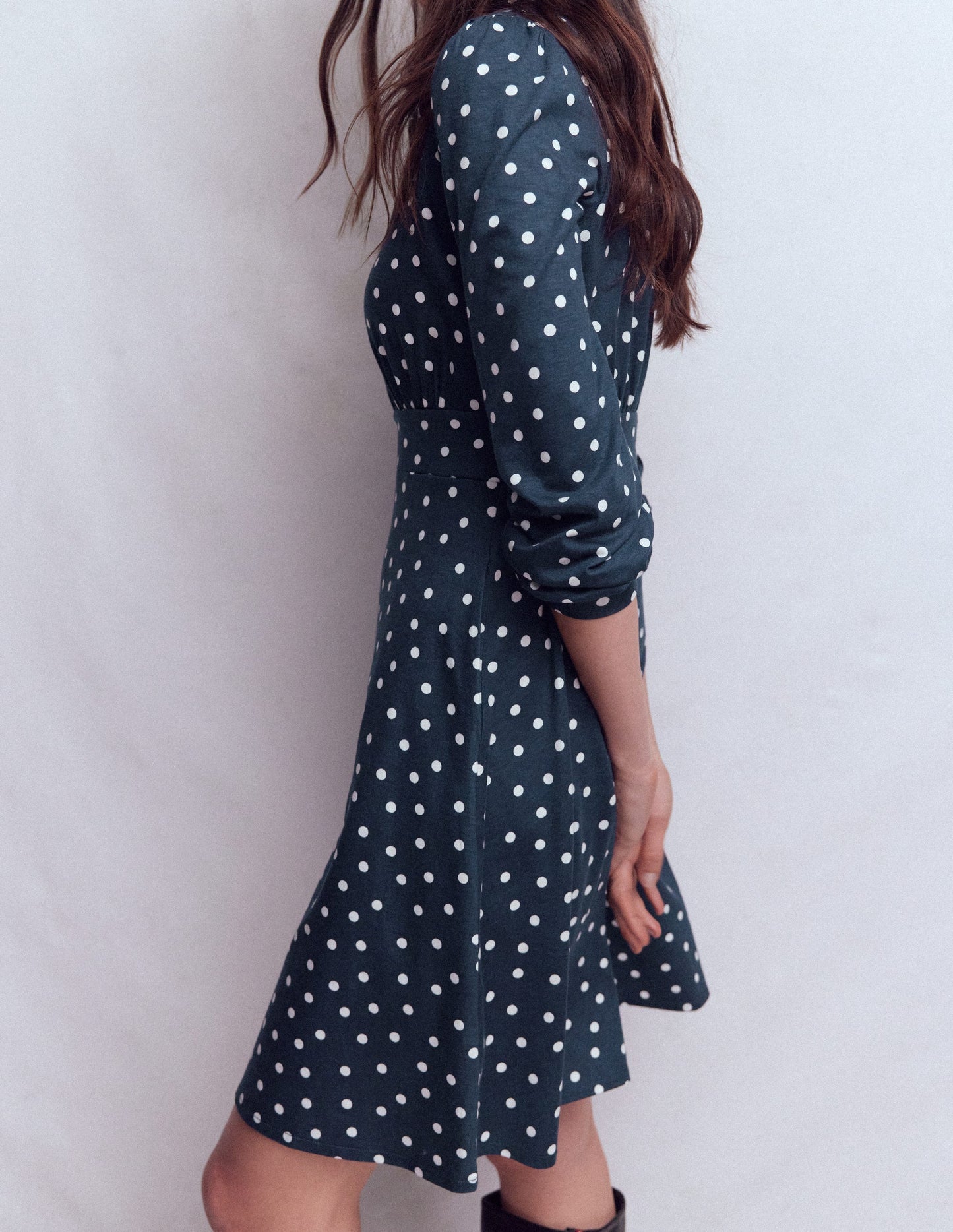Orla Short Jersey Shirt Dress-French Navy, Painted Dot