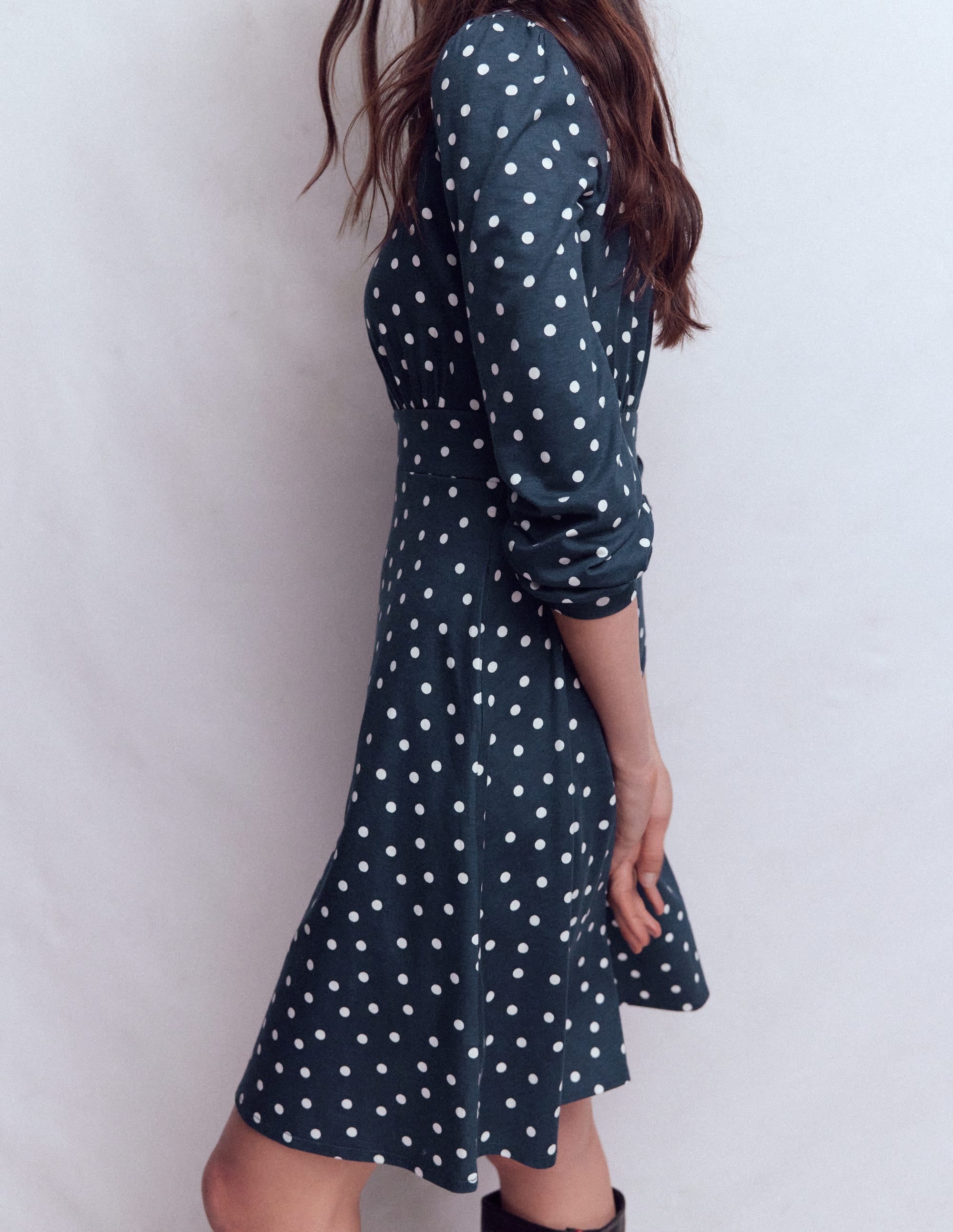 Orla Short Jersey Shirt Dress-French Navy, Painted Dot - Image 4