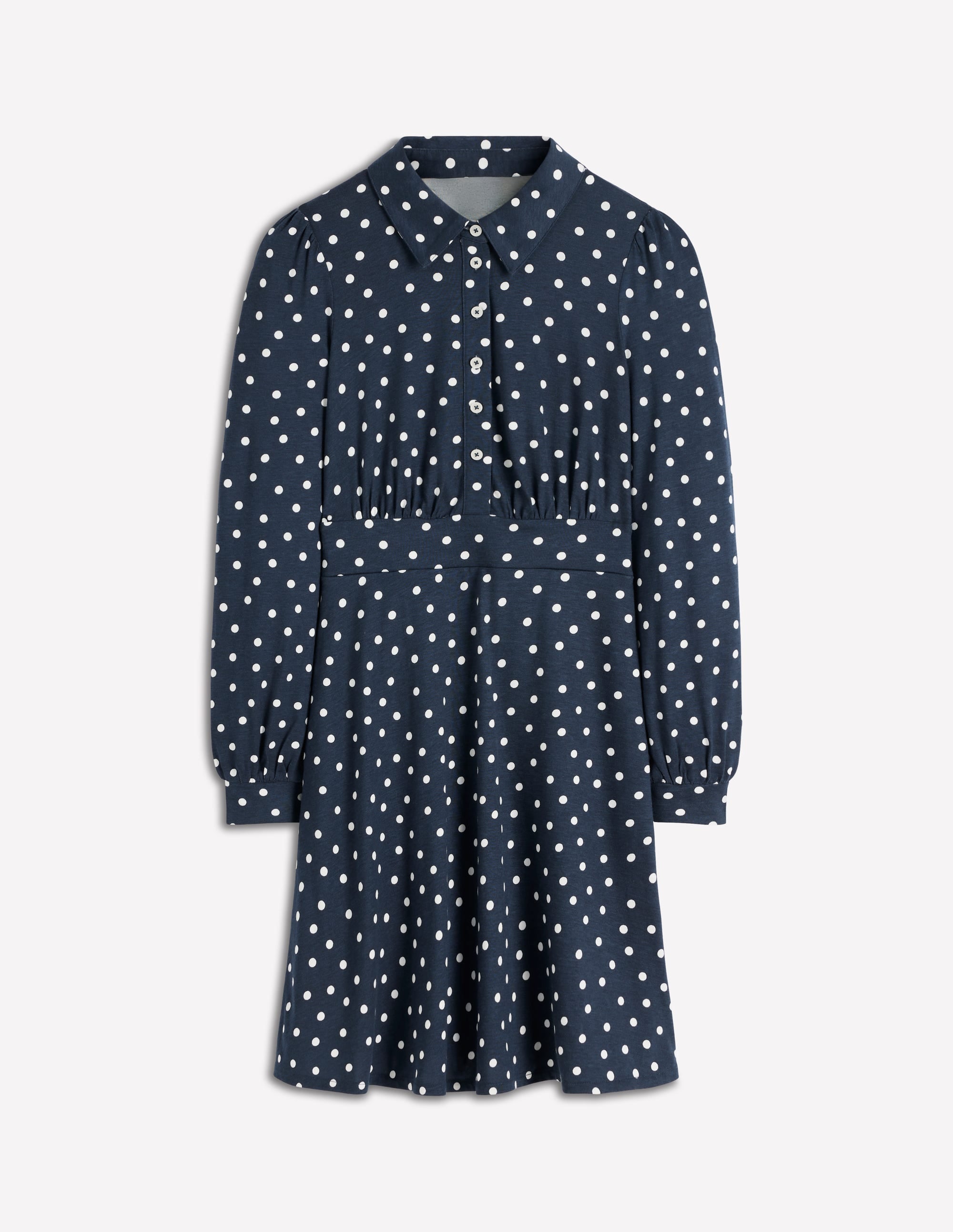 Orla Short Jersey Shirt Dress-French Navy, Painted Dot - Image 5