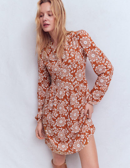 Amy Short Jersey Dress-Chesntut, Decorative Blossom-4