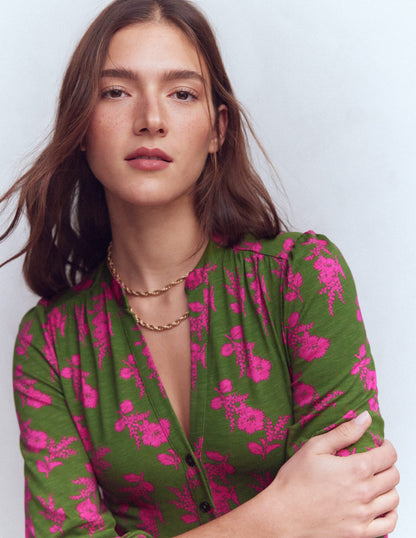 Amy Short Jersey Dress-Pink and Green Floral-2