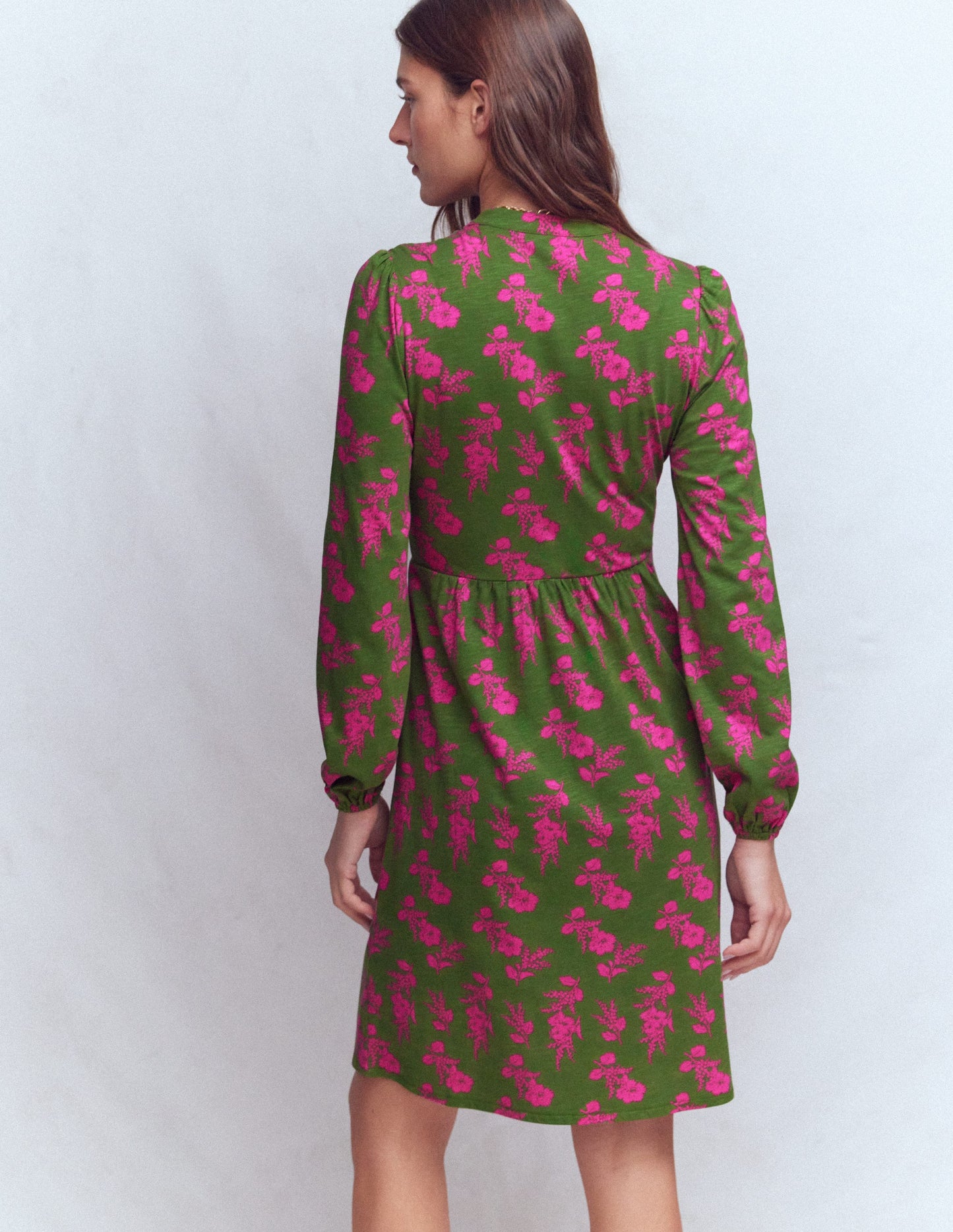Amy Short Jersey Dress-Pink and Green Floral