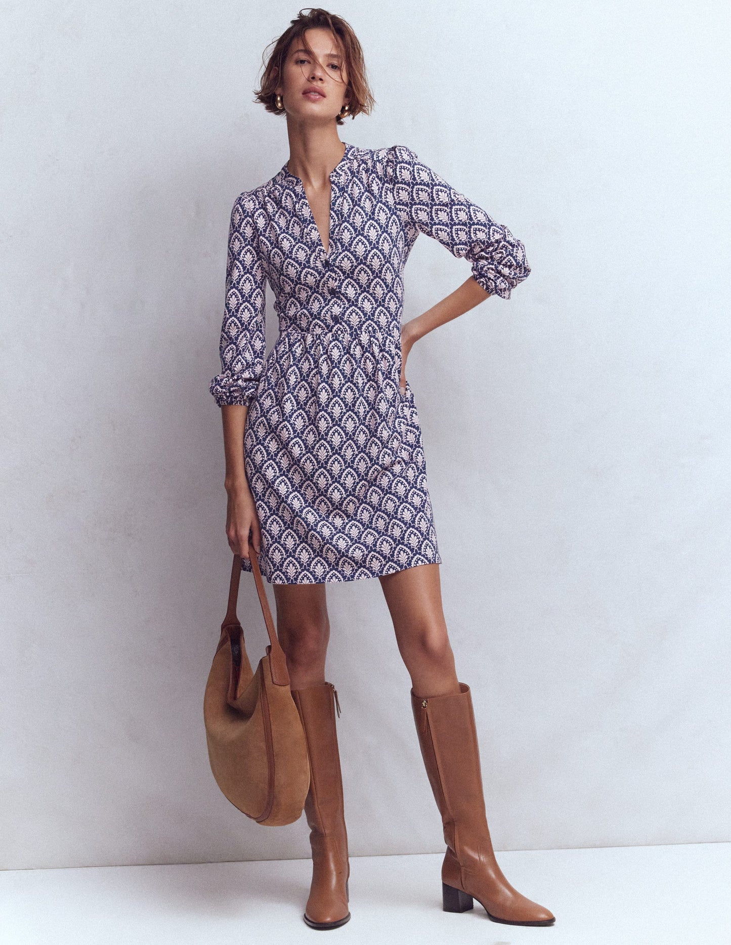 Amy Short Jersey Dress-French Navy, Petal Terrace