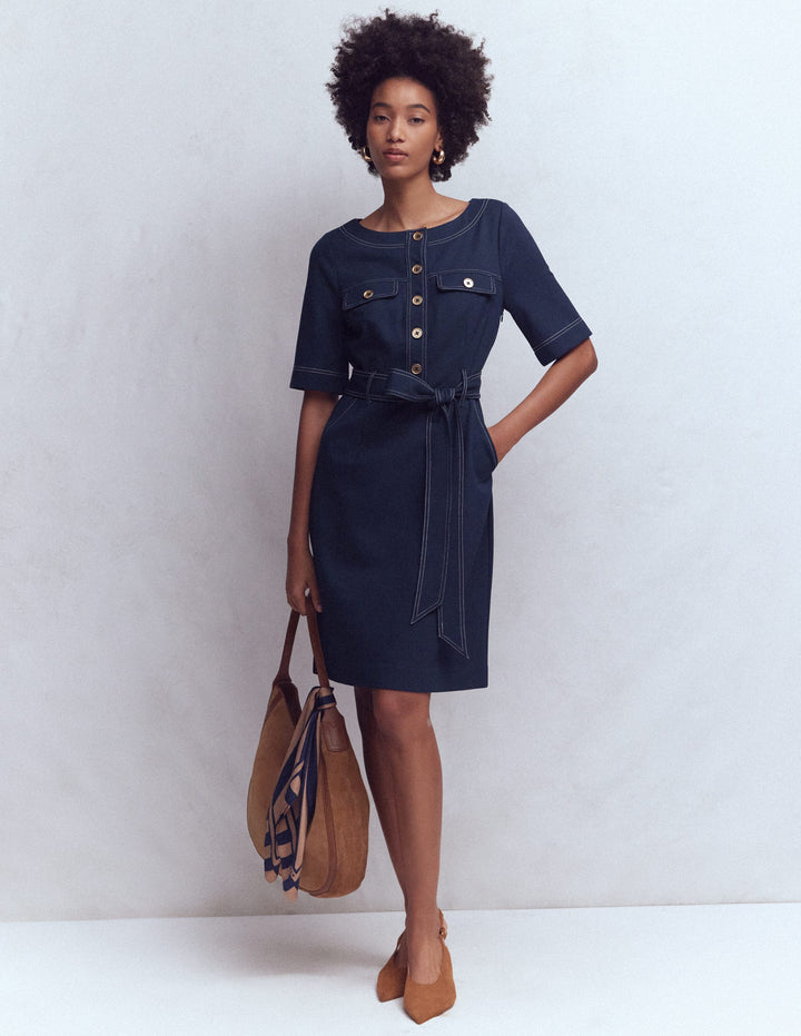 Bria Ponte Shift Dress-Navy
