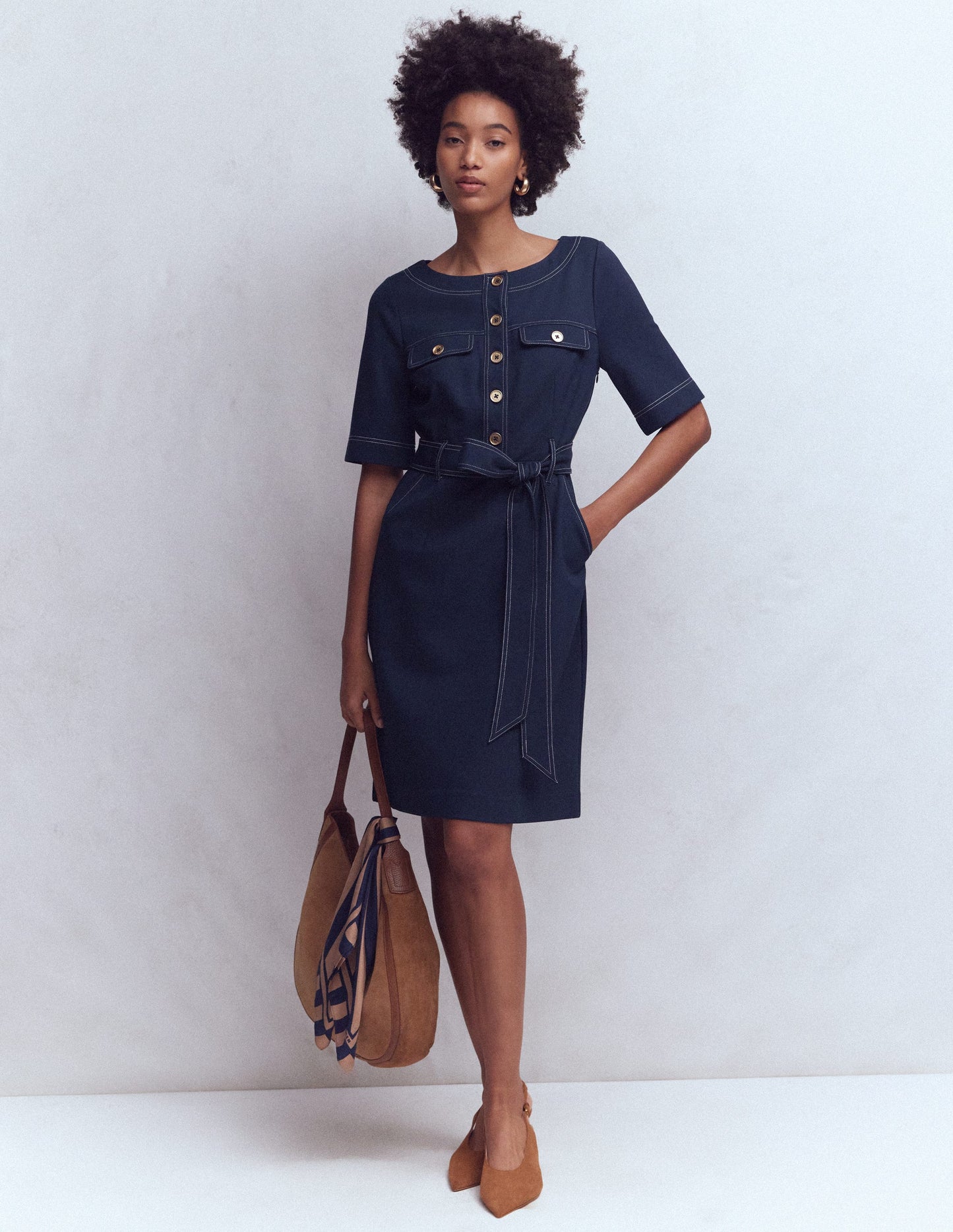 Bria Ponte Shift Dress-Navy