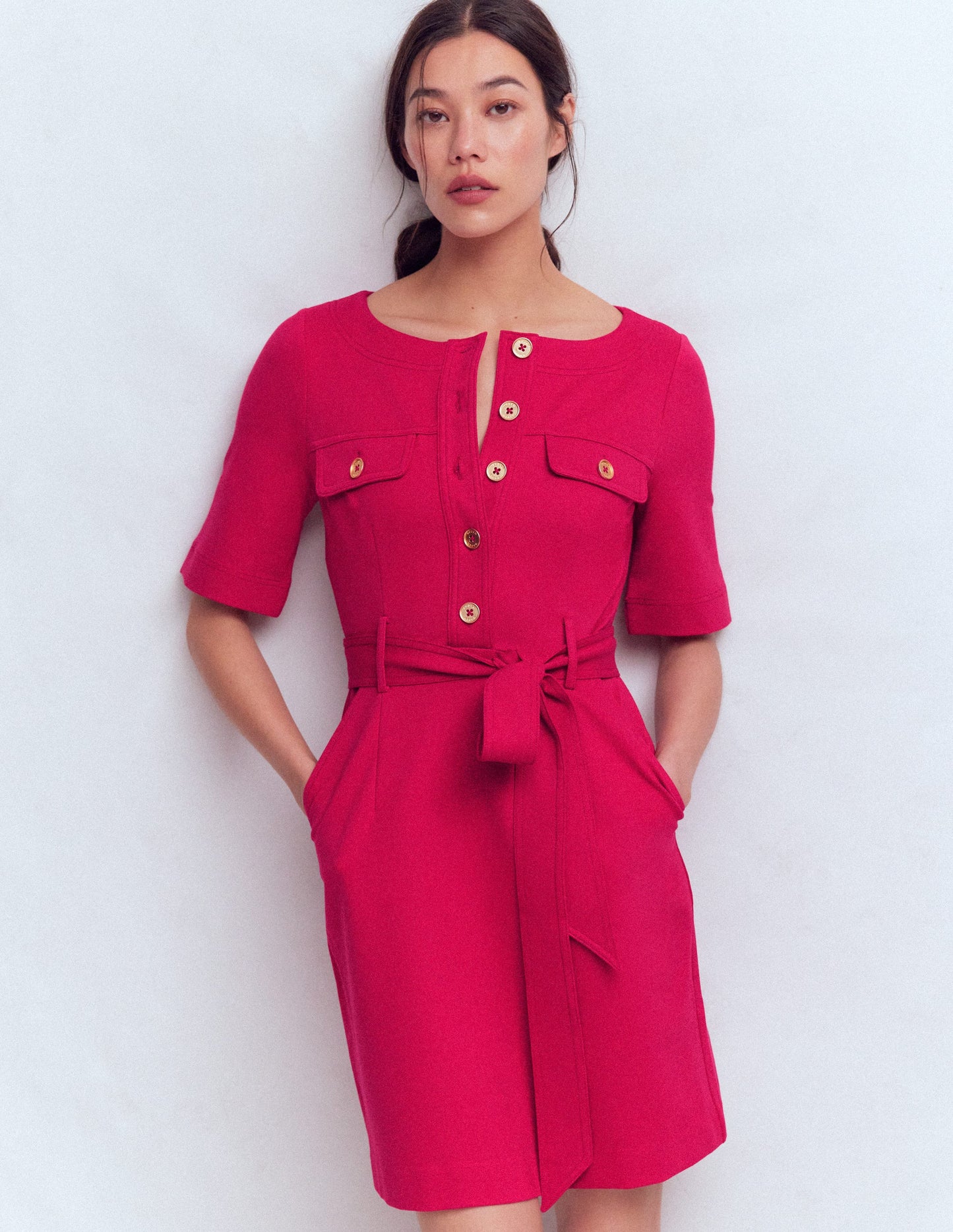 Bria Ponte Shift Dress-Pomegranate