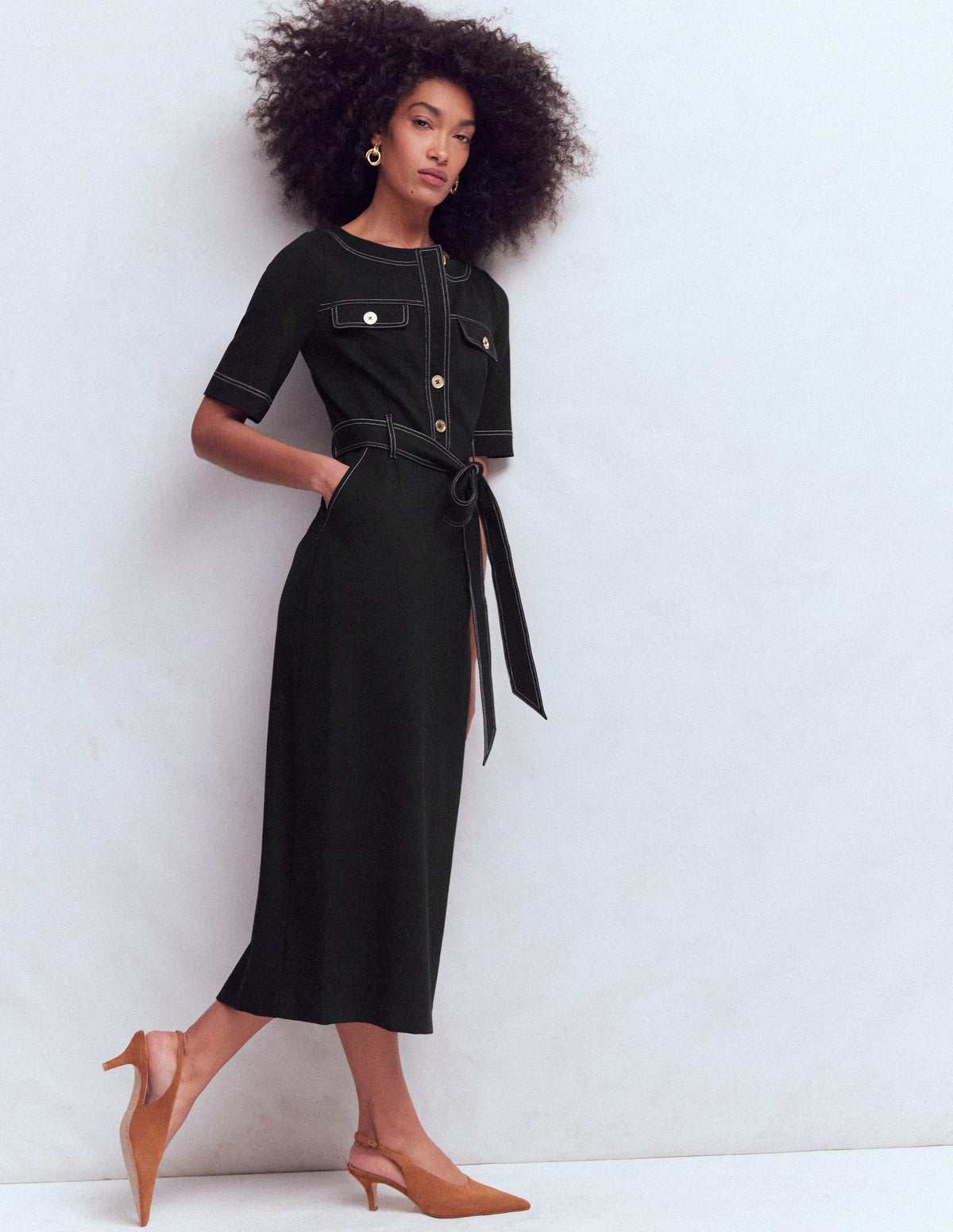 Bria Ponte Midi Dress-Black - Image 1