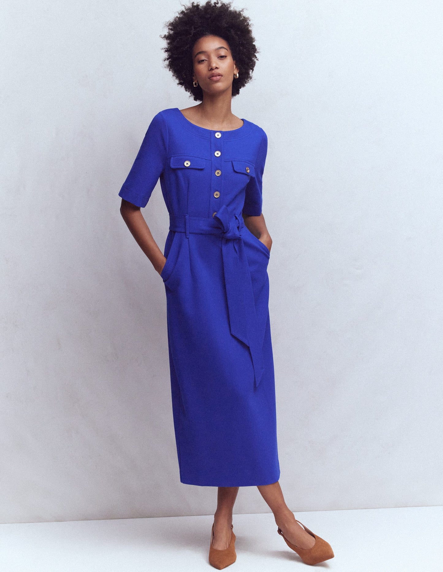 Bria Ponte Midi Dress-Bright Blue