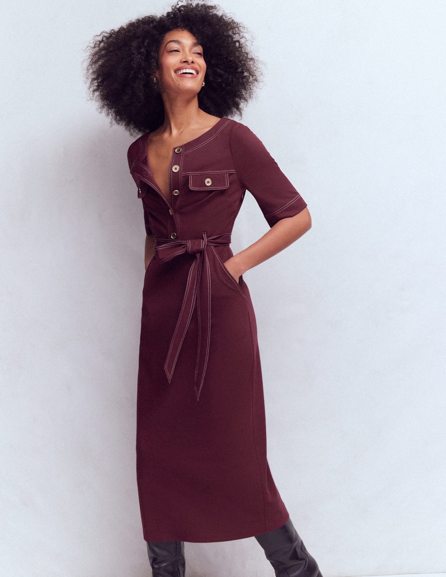 Bria Ponte Midi Dress-Deep Wisteria