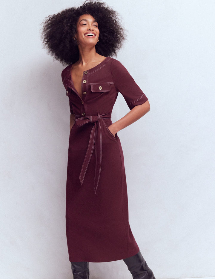 Bria Ponte Midi Dress-Deep Wisteria