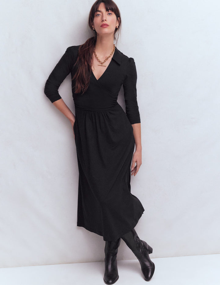 Carla Jersey Wrap Dress-Black