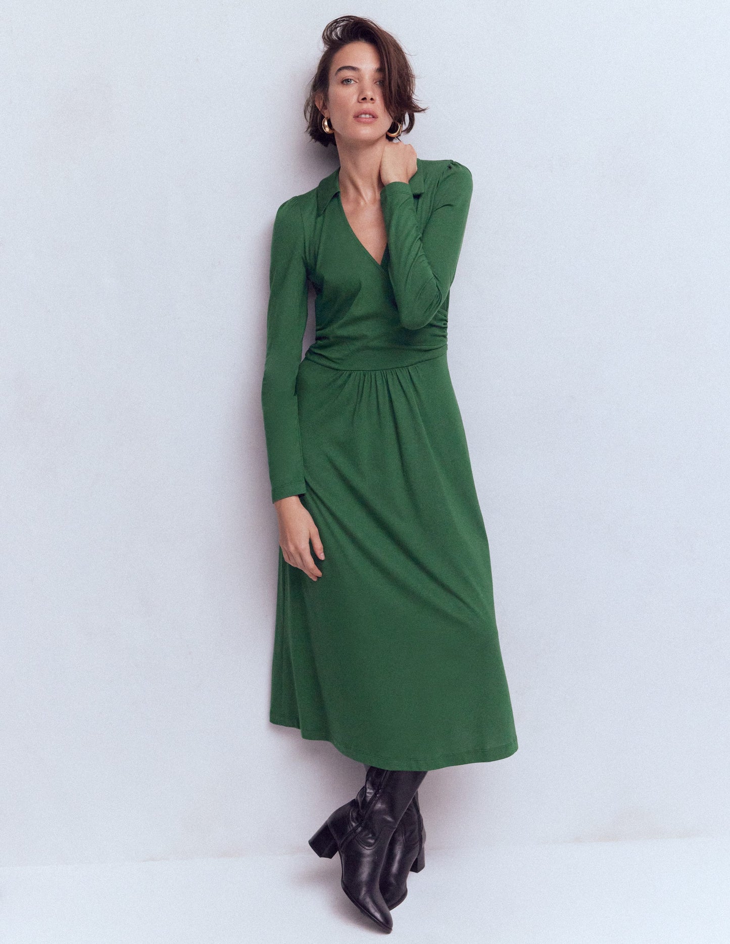 Carla Jersey Wrap Dress-Hunter Green