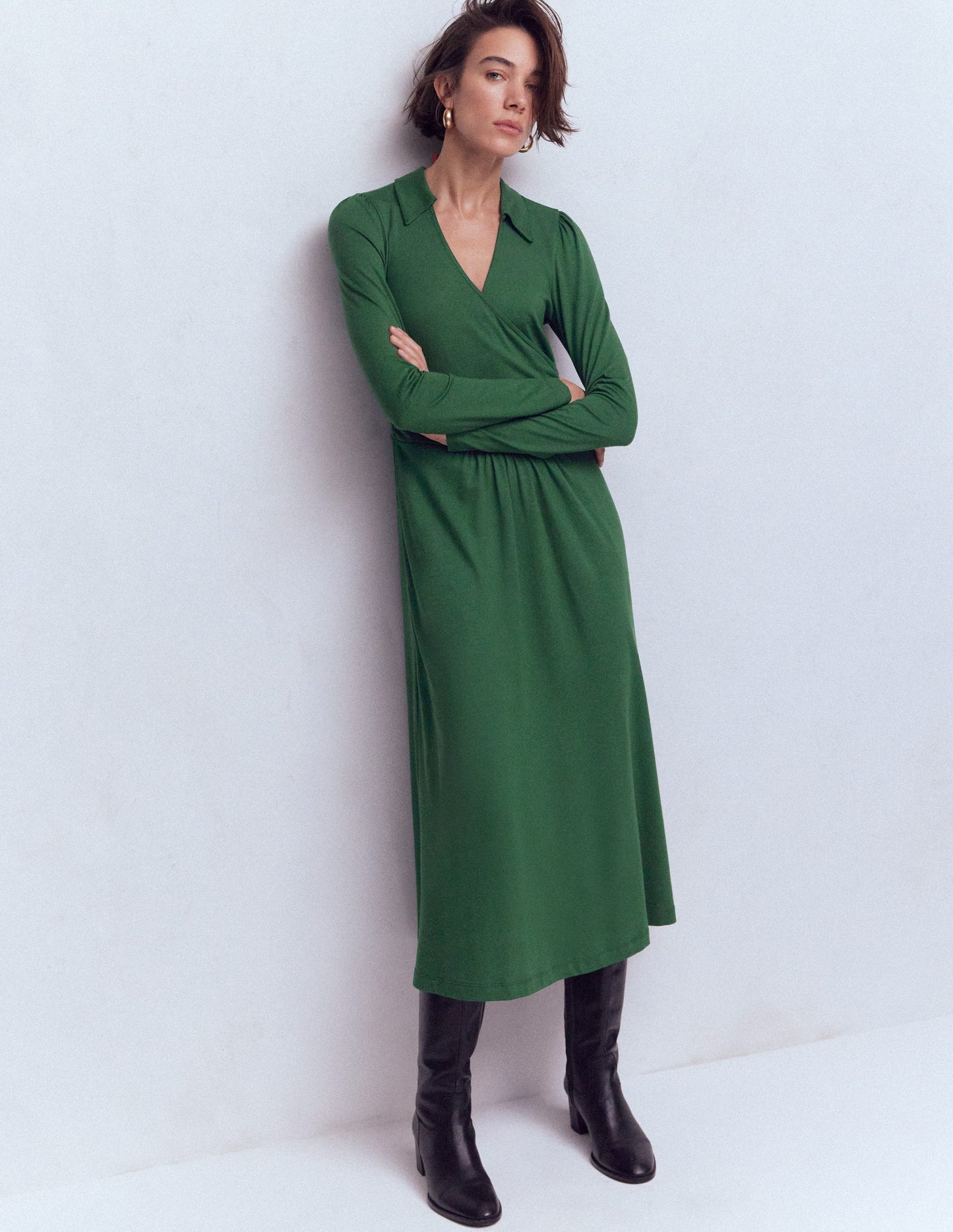 Carla Jersey Wrap Dress-Hunter Green