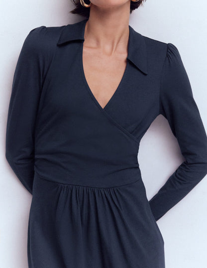 Carla Jersey Wrap Dress-Navy-2