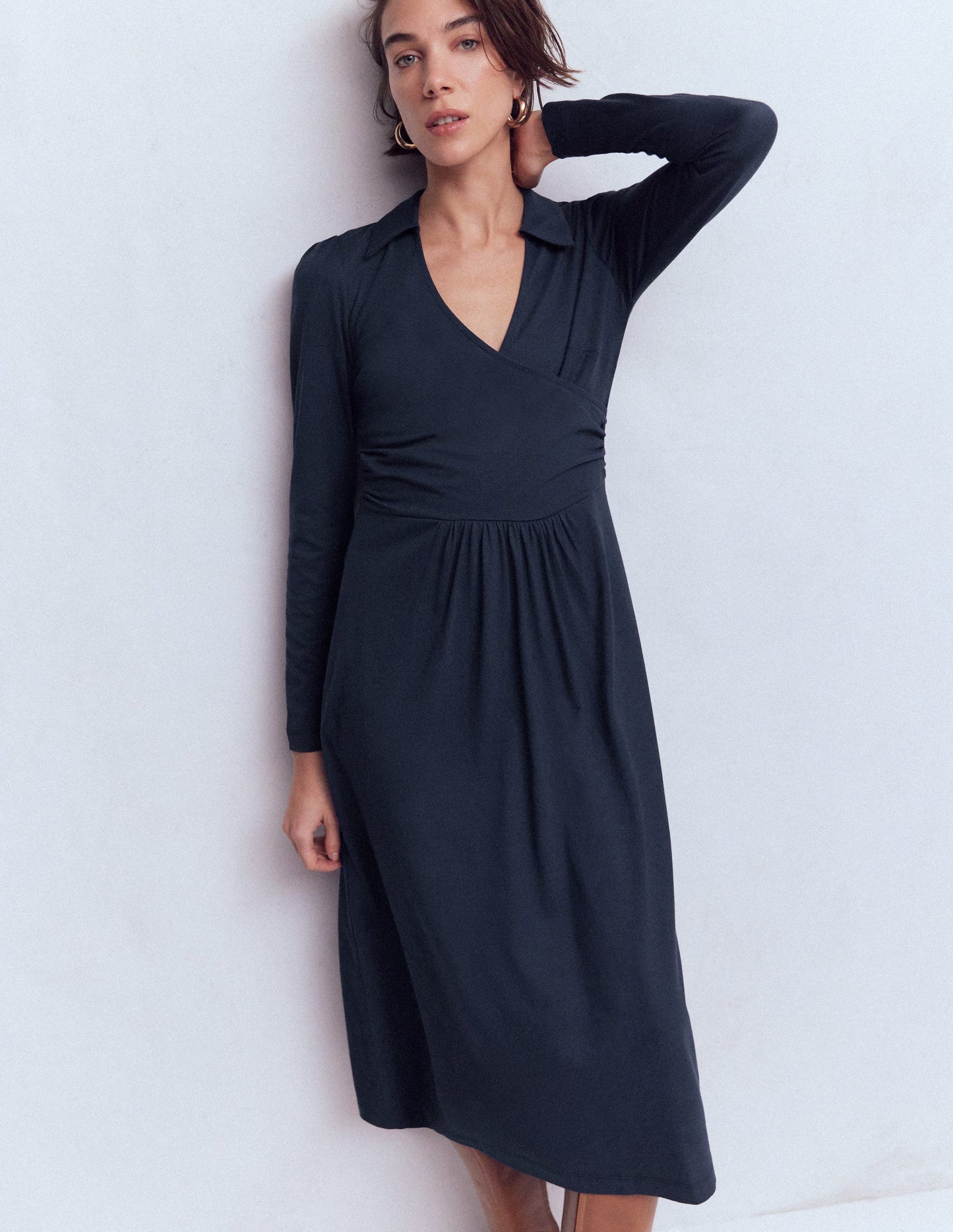 Carla Jersey Wrap Dress-Navy
