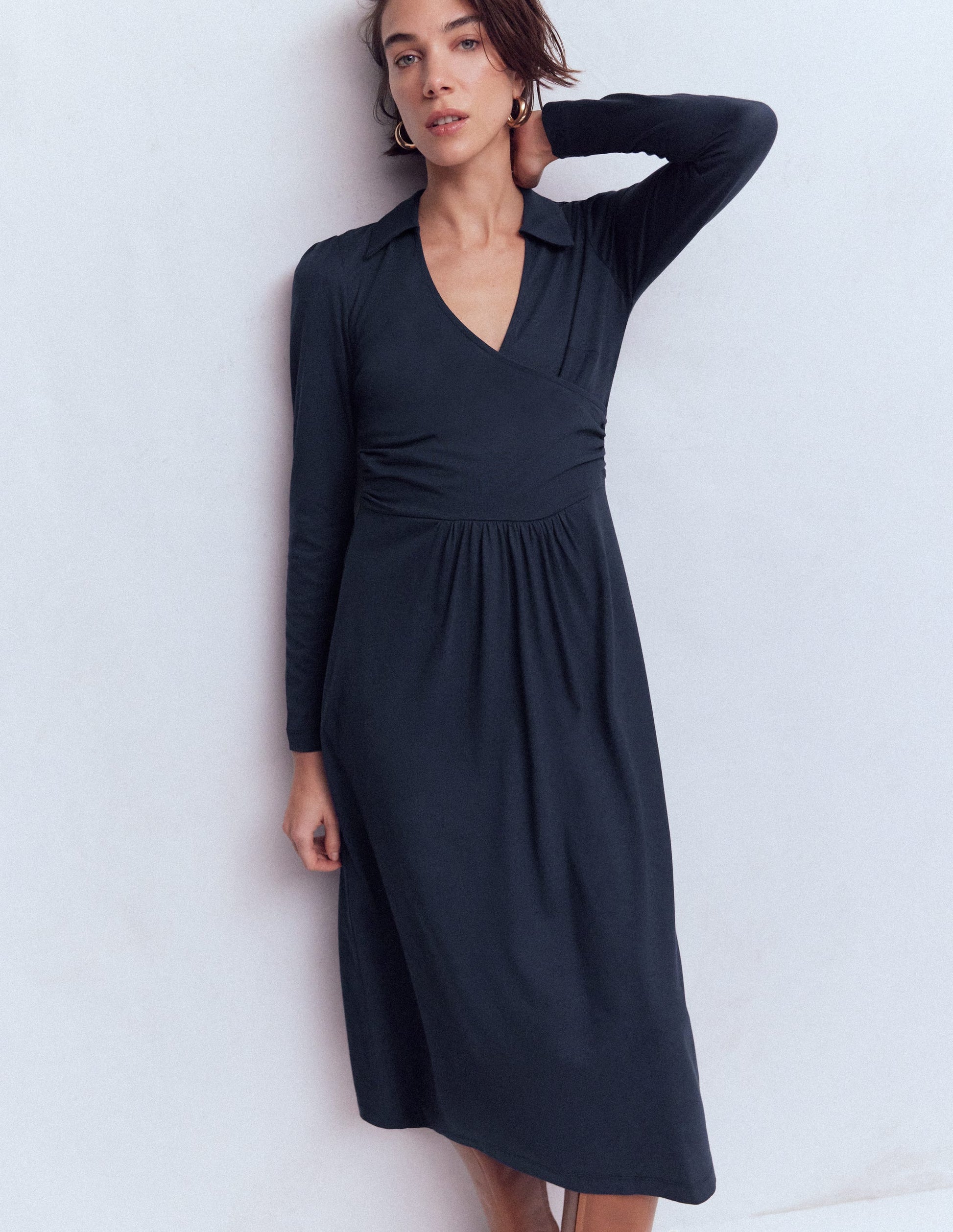 Carla Jersey Wrap Dress-Navy-4