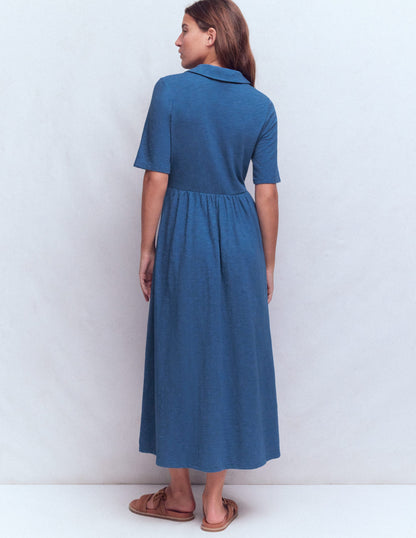 Aria Collared Jersey Dress-Tourmaline Blue-3