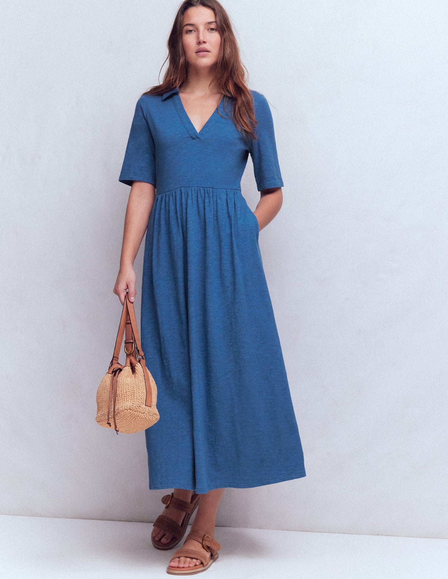 Aria Collared Jersey Dress-Tourmaline Blue