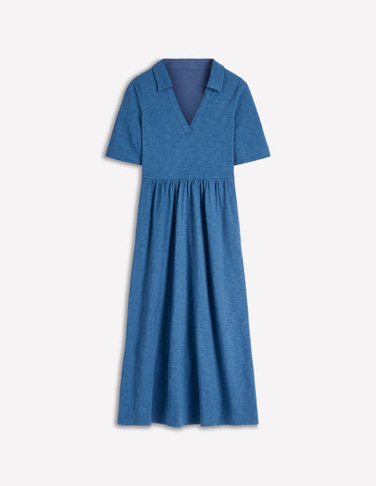 Aria Collared Jersey Dress-Tourmaline Blue-7