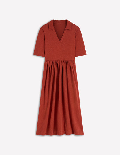 Aria Collared Jersey Dress-Burnt Orange-6