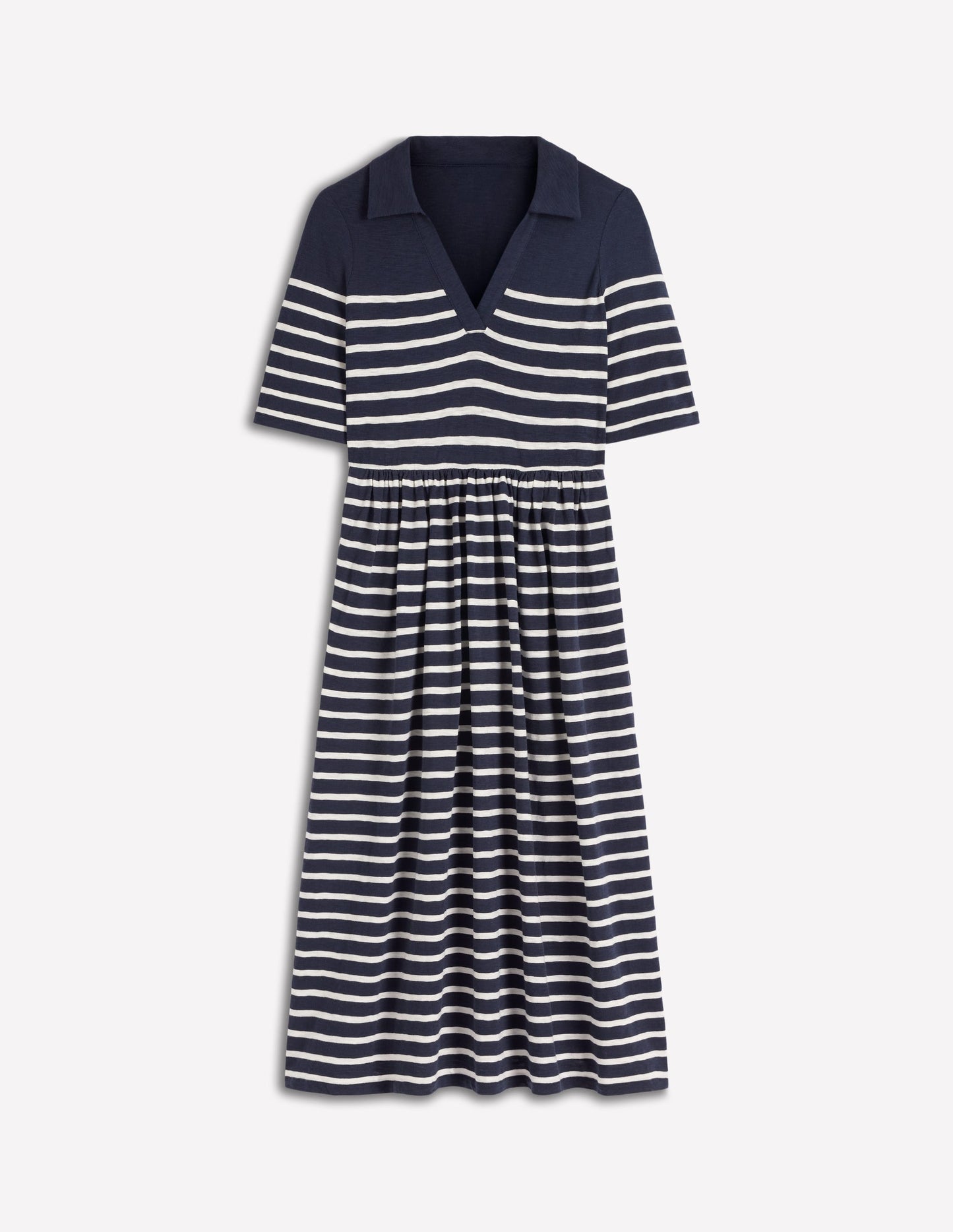 Aria Collared Jersey Dress-Navy, Ivory Stripe