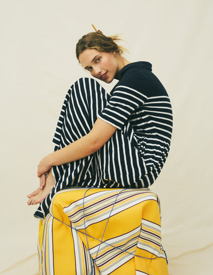 Aria Collared Jersey Dress-Navy, Ivory Stripe-1