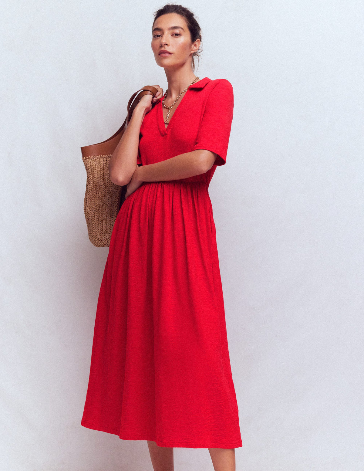 Aria Collared Jersey Dress-Merida Red - Image 1