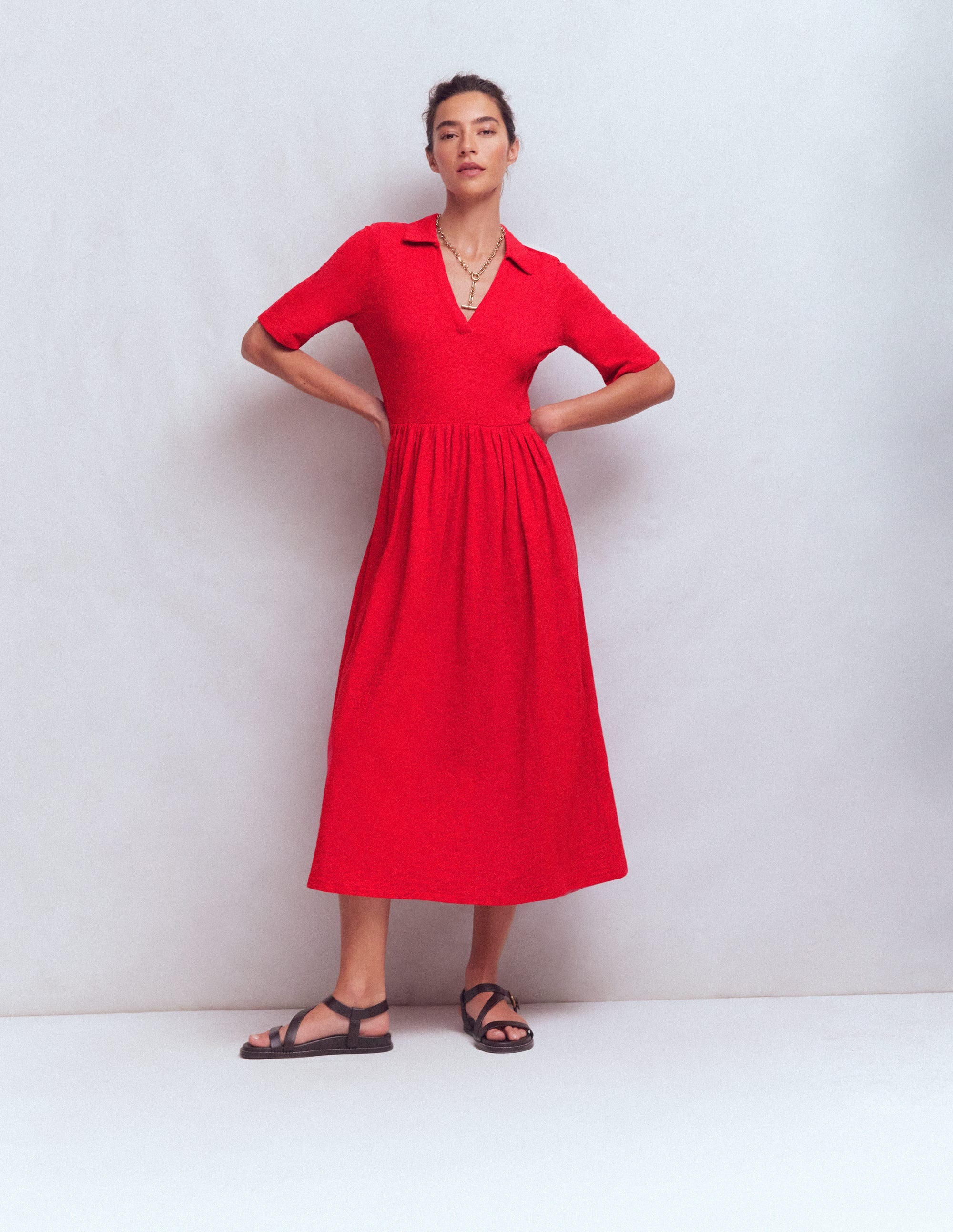 Aria Collared Jersey Dress-Merida Red - Image 4