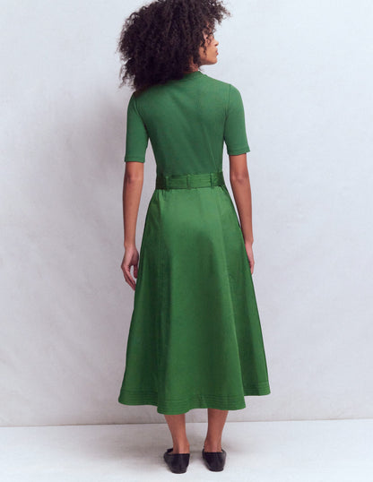 Crew Neck Mix Media Dress-Promenade Green-3