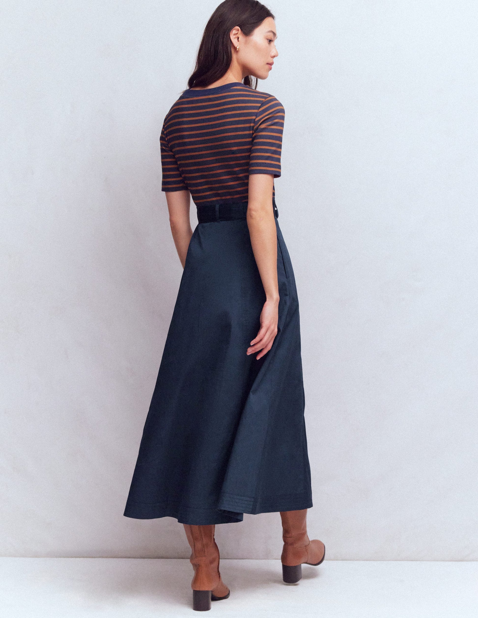 Crew Neck Mix Media Dress-Navy Stripe-3