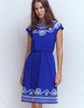 Embroidered Jersey Short Dress-Bright Blue