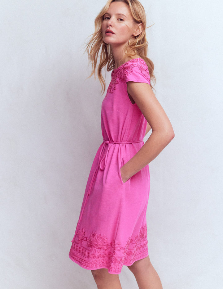 Embroidered Jersey Short Dress-Passion Flower