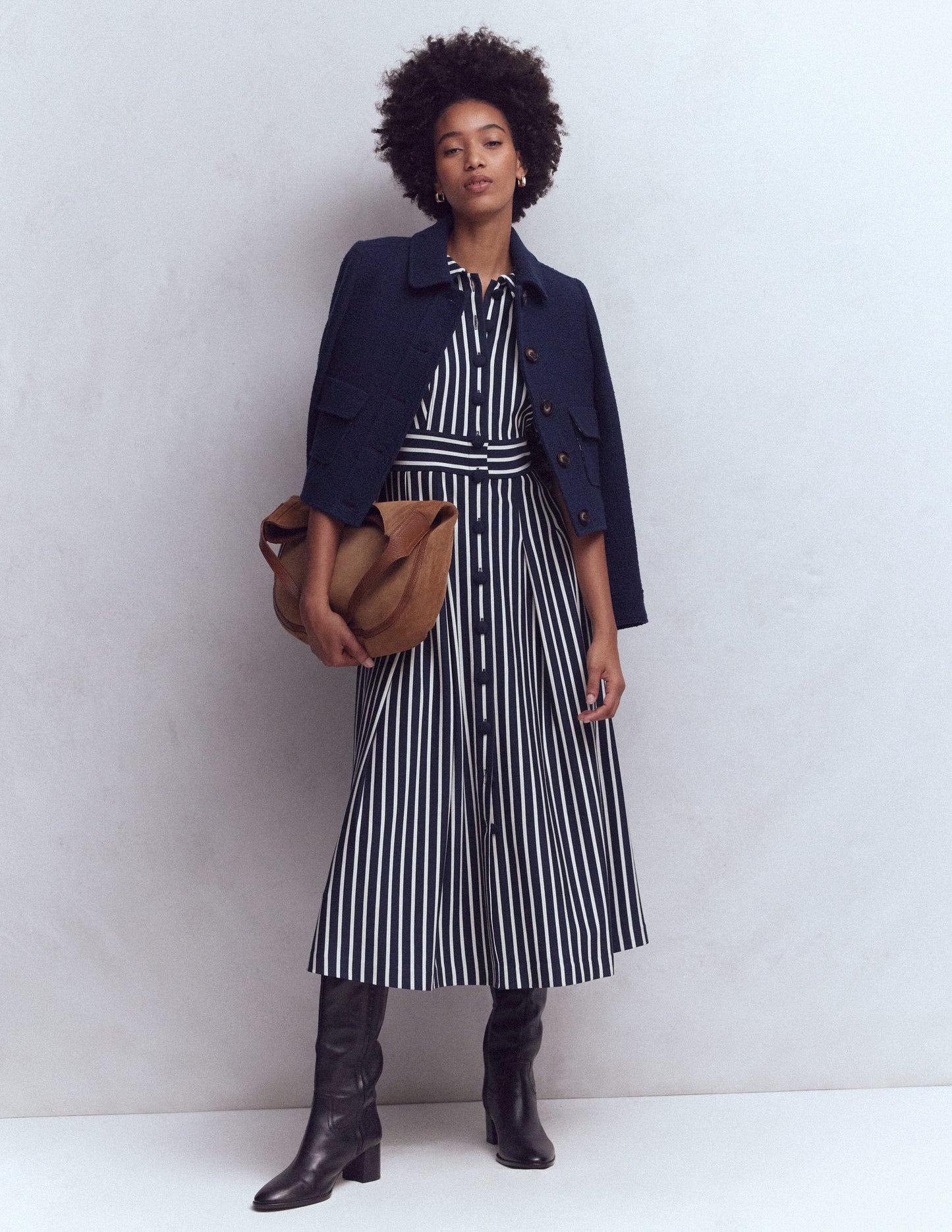 Bridget Ponte Shirt Dress-Navy Ivory Stripe