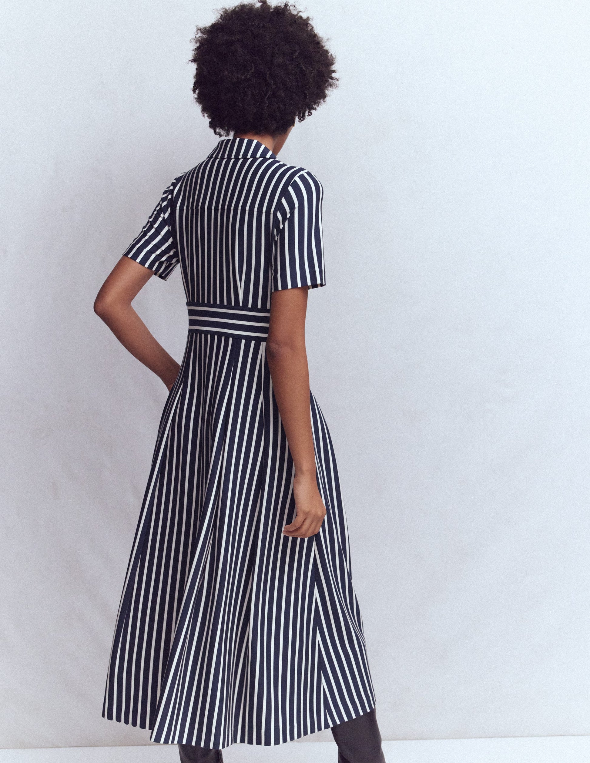 Bridget Ponte Shirt Dress-Navy Ivory Stripe-3