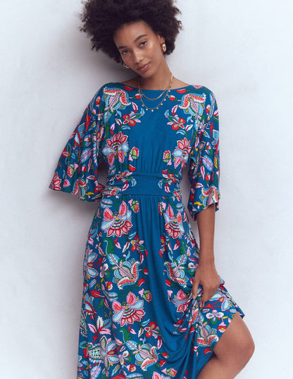 Imelda Kimono Jersey Dress-Blue, Botanical Trail-4
