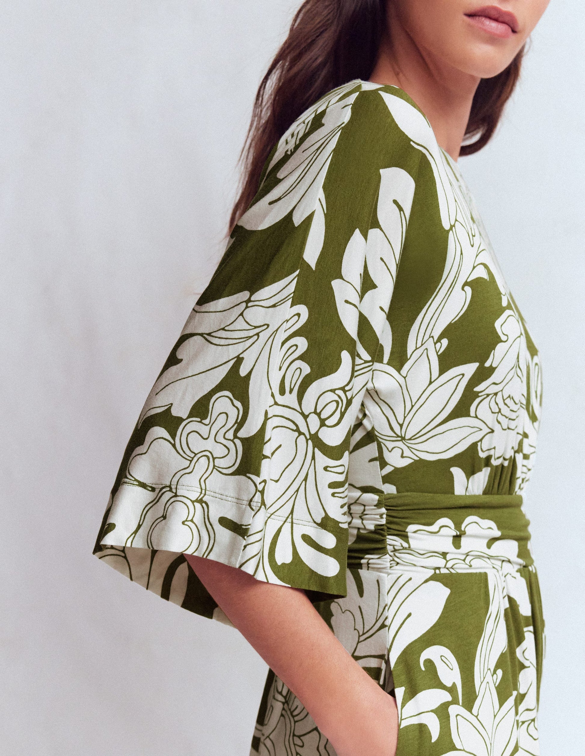 Imelda Kimono Jersey Dress-Olive, Botanical Flourish Mono | Boden Global Imelda Kimono Jersey Dress-Olive, Botanical Flourish Mono | Boden Global