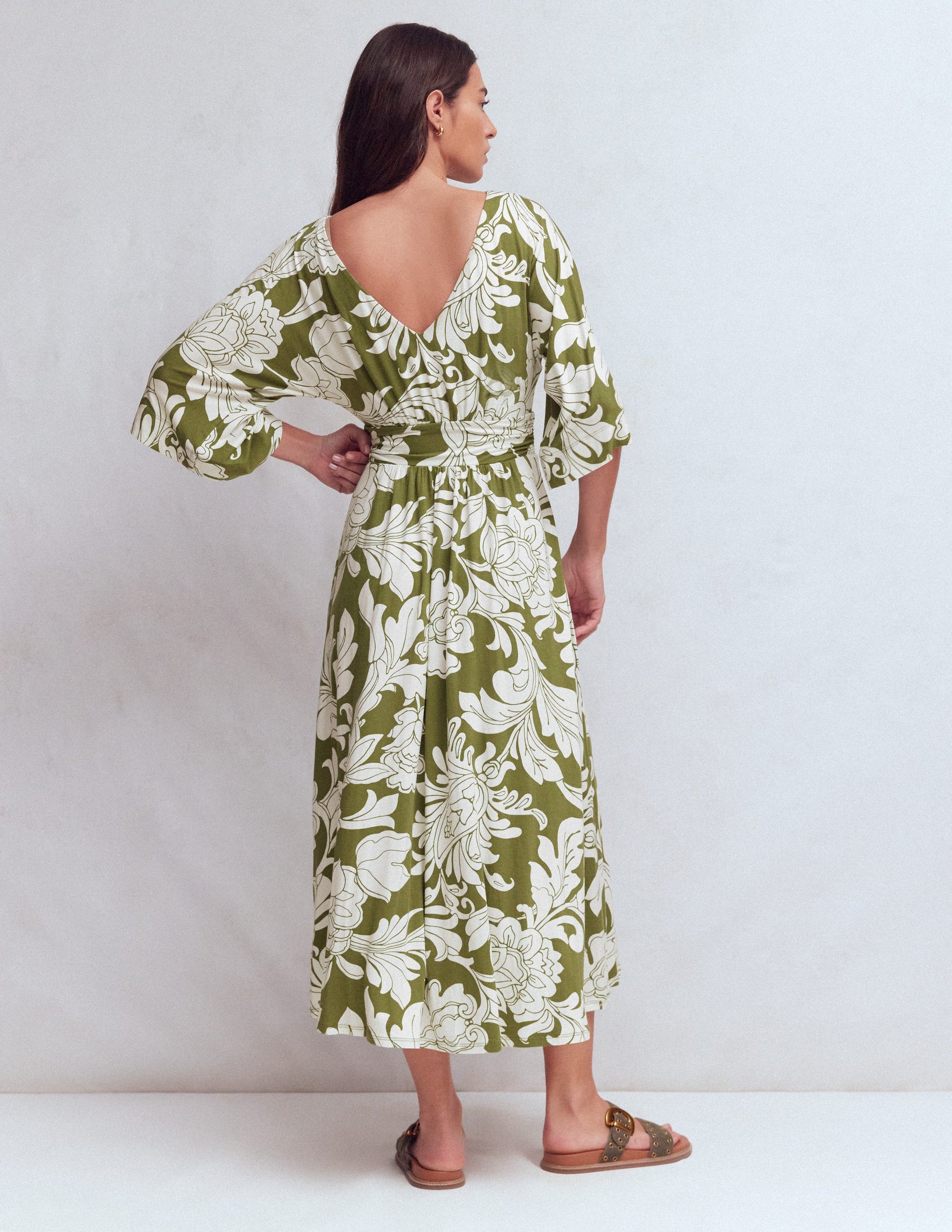 Imelda Kimono Jersey Dress-Olive, Botanical Flourish Mono | Boden Global Imelda Kimono Jersey Dress-Olive, Botanical Flourish Mono | Boden Global