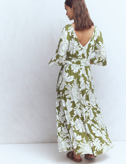 Imelda Kimono Jersey Dress-Olive, Botanical Flourish Mono-5
