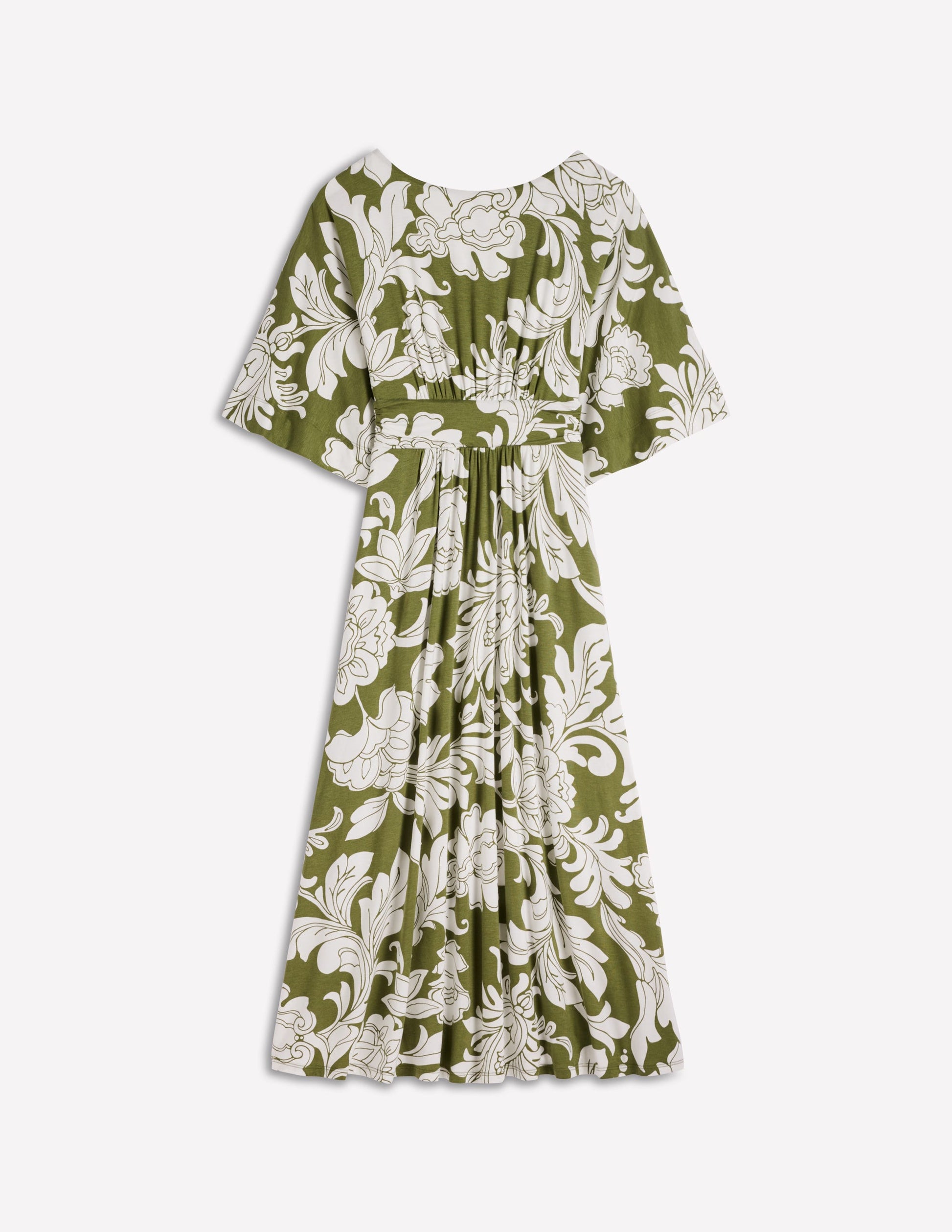 Imelda Kimono Jersey Dress-Olive, Botanical Flourish Mono-7